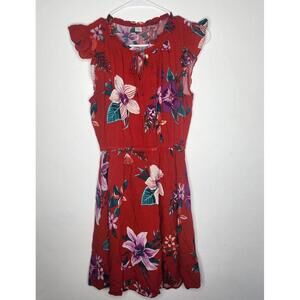 Old Navy Dress Womens Small Red Floral Short Sleeve Boho Summer Rayon Pockets